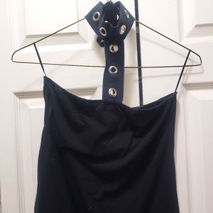 Halter Top with Collar and Metallic Detail